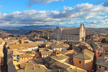 Orvieto, large aerial view of historical town with Cathedral, Umbria, Italy - obrazy, fototapety, plakaty