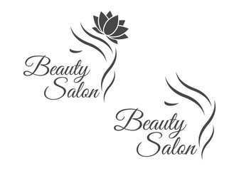 Fototapeta na wymiar Beautiful woman vector logo template for hair salon. Logo vector cosmetic procedures, spa center