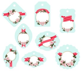 Flowered Gift Tag Shapes vector clip art isolated luggage tag with roses decorative labels