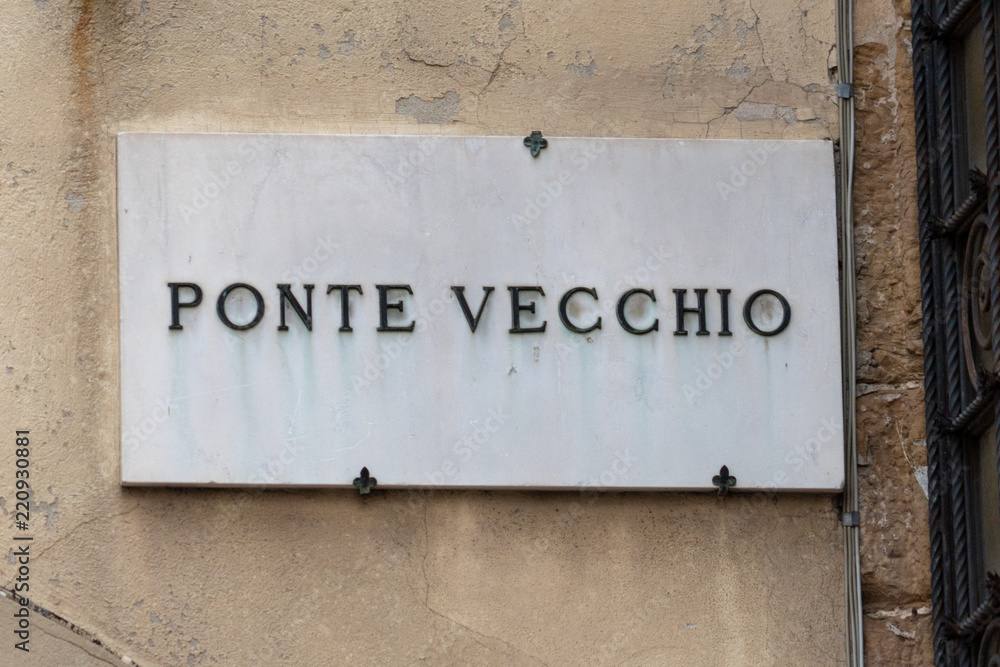 Wall mural Florence Ponte Vecchio marble sign