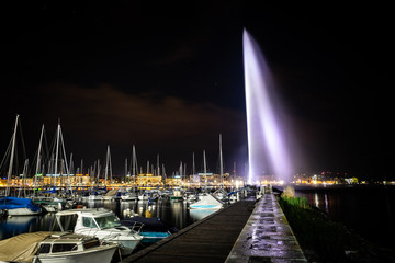 yacht port at night.