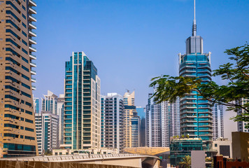 General view of Dubai Marina. Line of the city skyline.