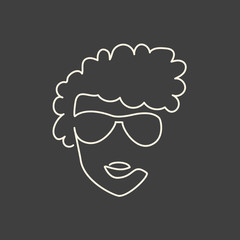 Continuous line face in sun glasses drawing, fashion eyewear illustration