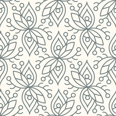 Seamless linear minimalistic flower pattern on beige background