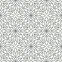 Seamless linear minimalistic flower pattern on beige background