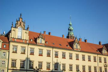 old classic building facade and blue sky