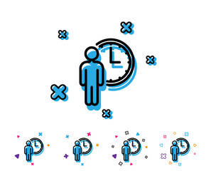 Person waiting line icon. Service time sign. Clock symbol. Line icon with geometric elements. Bright colourful design. Vector