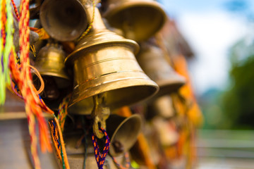Prayer bells at buddhist temple in Kathmandu, Nepal