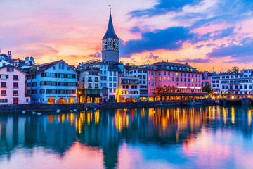 Sunset in Zurich, Switzerland - obrazy, fototapety, plakaty