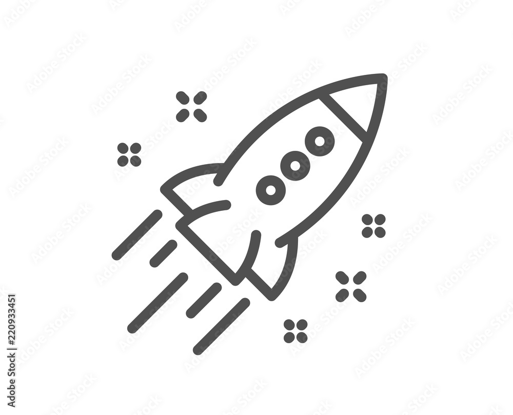 Poster startup rocket line icon. launch project sign. innovation symbol. quality design element. classic st