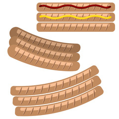 Set of Grill Sausages with Ketchup and Mustard