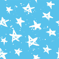 Blue seamless pattern with hand drawn stars. Starry night. New year holiday wrapping