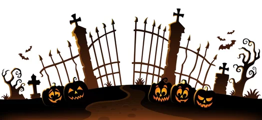 Wall murals For kids Cemetery gate silhouette theme 6