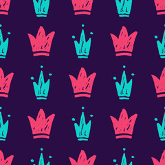 Fototapeta premium Vector seamless pattern with abstract hand drawn silhouettes of crowns