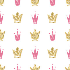 Vector seamless pattern with abstract hand drawn silhouettes of crowns