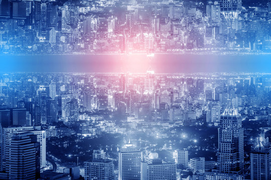 Abstract city scifi beautiful texture background light flare colour.