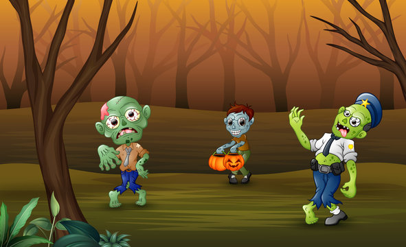 Celebrating halloween with zombie  in forest 