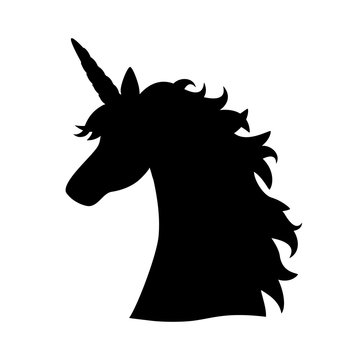 Vector illustration of unicorn head silhouette. Inspirational design for print, banner, poster, fashion.