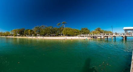 BRIBIE ISLAND, AUS - SEPT 1 2018: Beach  near the Bongaree jetty on west side of Bribie Island, Queensland, Australia