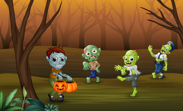Zombie cartoon spooky in the halloween day