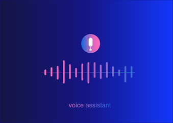 Fototapeta premium Personal assistant,voice intelligent technologies,recognition concept.Vector illustration of sound symbol intelligent technologies.Microphone button with voice and sound imitation line.gradient 