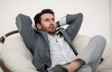Fototapeta premium close up.businessman sitting in a comfortable chair.