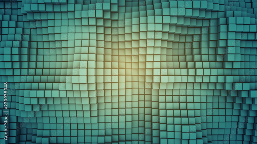 Poster wavy surface of cubes abstract 3d rendering