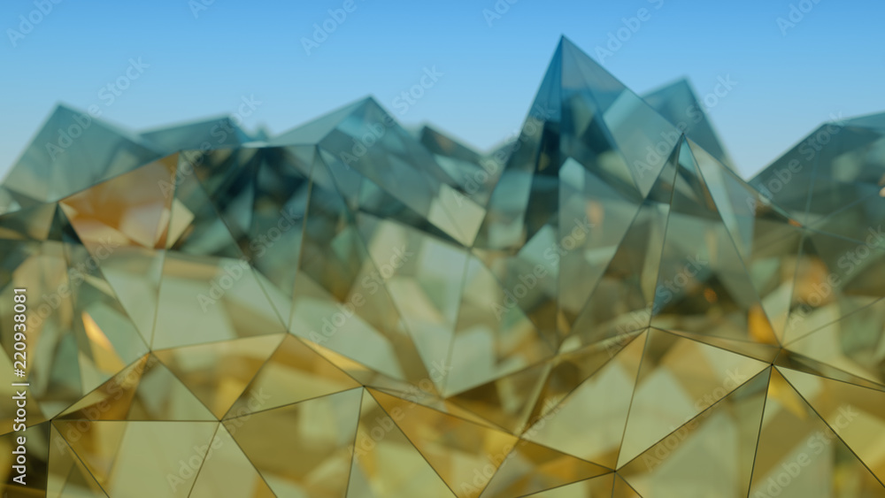 Poster polygonal glass shape 3d rendering with dof