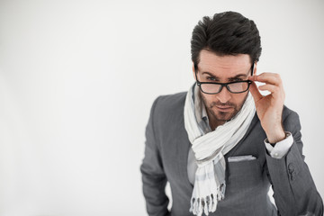 top view. frustrated businessman looking at the camera