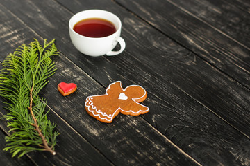 gingerbread. gifts and holiday, happy New Year. festive background. . food background. top view