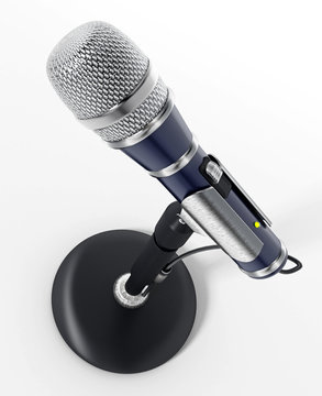 Classic design cable microphone with table stand. 3D illustration