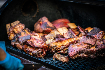 Meat in the grill. Beef on the grill.