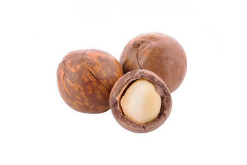 Macadamia nuts isolated on white background