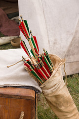 Medieval arrow fletchings or feathers traditionally attached with glue and thread they are used to...