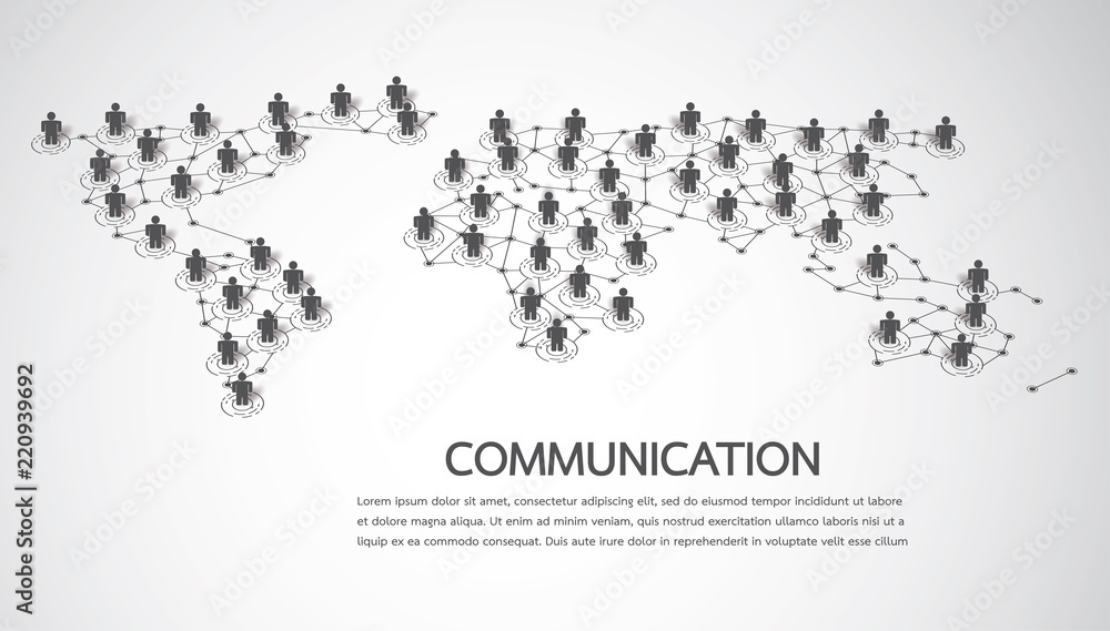 Poster connecting people with world map point and line composition concept of global business. social netwo