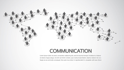 Connecting people with World map point and line composition concept of global business. Social network concept. Vector illustration