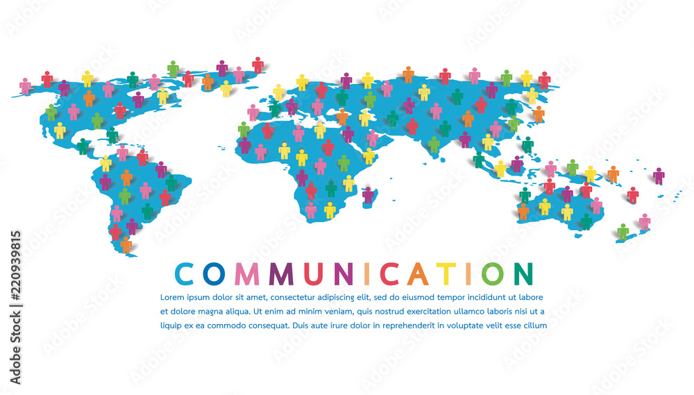 Poster connecting people with world map point and line composition concept of global business. social netwo