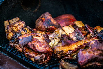 Meat in the grill. Beef on the grill.