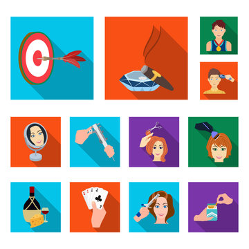 Manipulation by hands flat icons in set collection for design. Hand movement vector symbol stock web illustration.