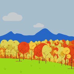 Simple Mountain View Forest Vector Art Autumn Scenery Illustration Design