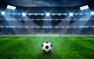 Fototapeta na wymiar Soccer ball on stadium