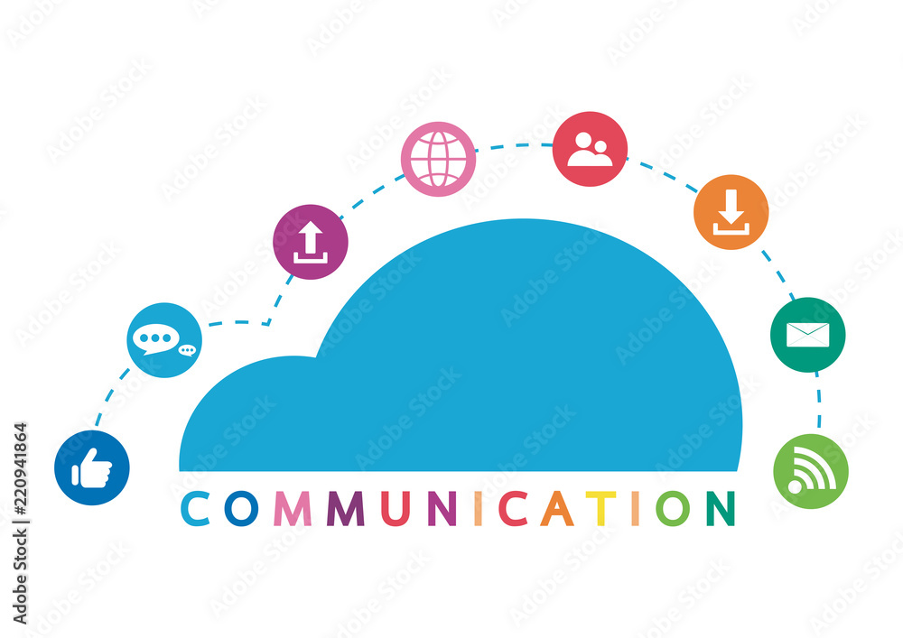 Poster vector illustration of a communication concept. the word communication with colorful dialog speech b