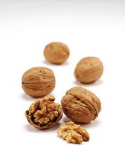 Walnuts kernel isolated on white background, Top view.