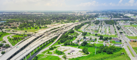 Panorama aerial view highway 90 (U.S. Route 90, US-90) and elevated Westbank expressway in suburban...