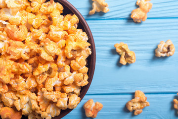 Yellow cheese popcorn in bowl