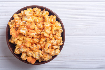 Yellow cheese popcorn in bowl