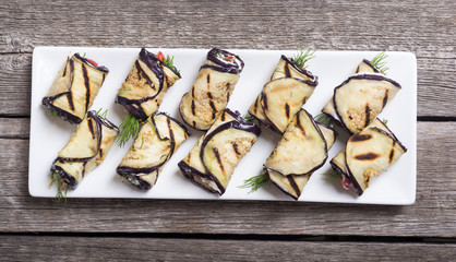 Grilled eggplant (aubergine) rolls with cream cheese