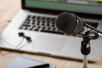 Expensive microphone in the foreground