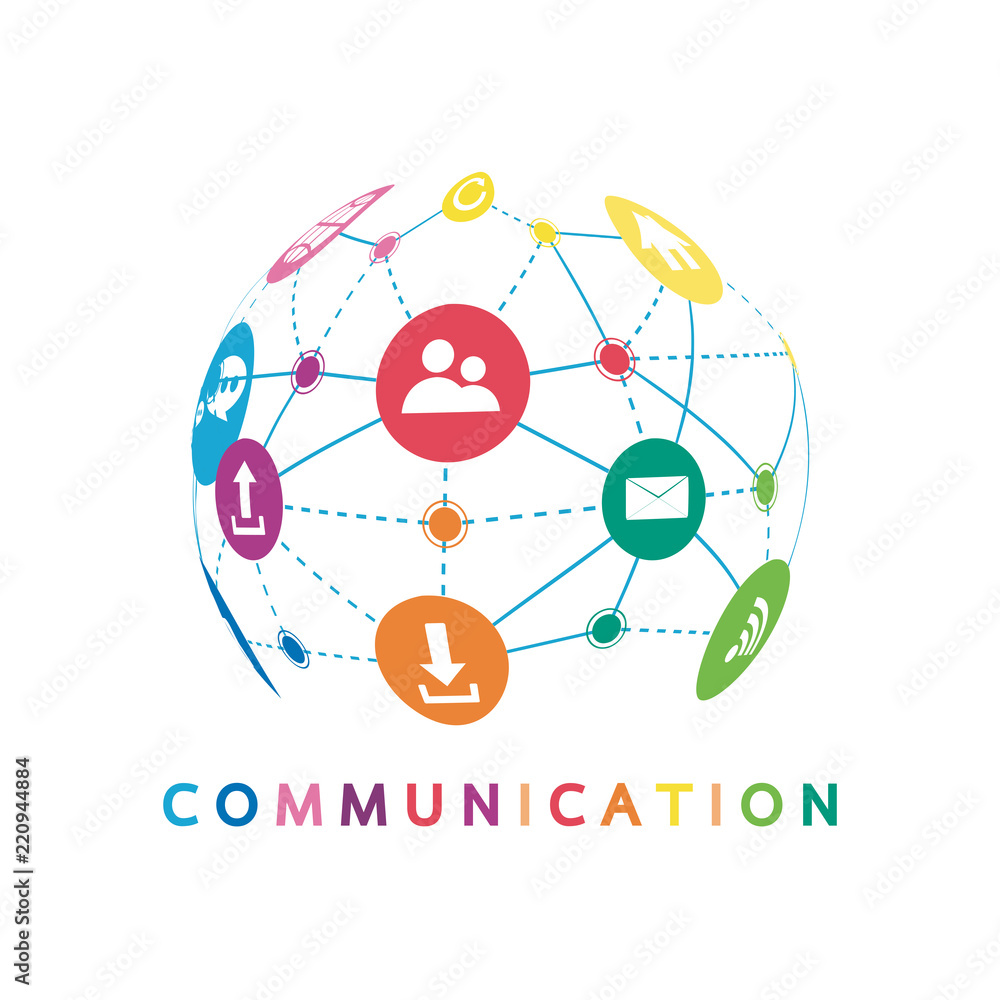 Poster vector illustration of a communication concept. the word communication with colorful dialog speech b