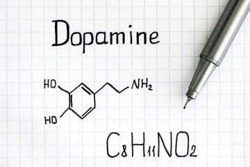 Chemical formula of Dopamine with pen.